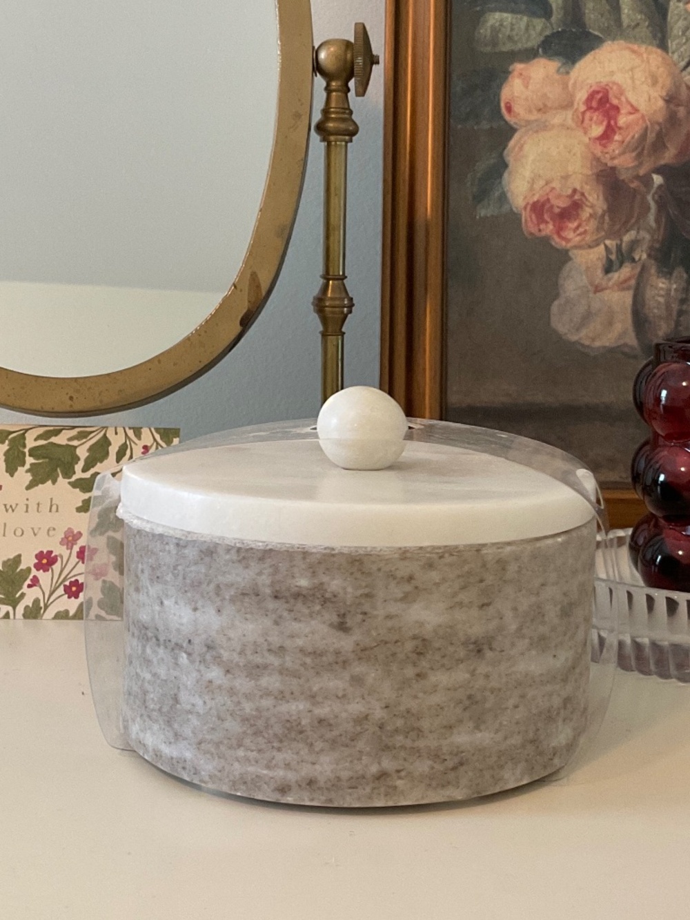 New Threshold Studio McGee Marble Decorative Box with Knob Lid